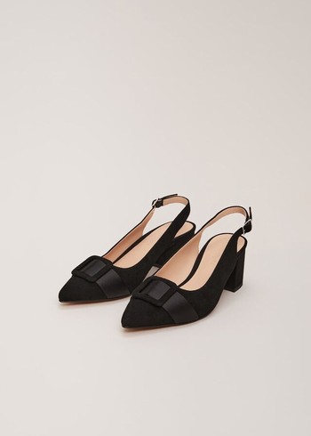 Phase Eight Suede Buckle Block Heels Black Australia | TK4167930